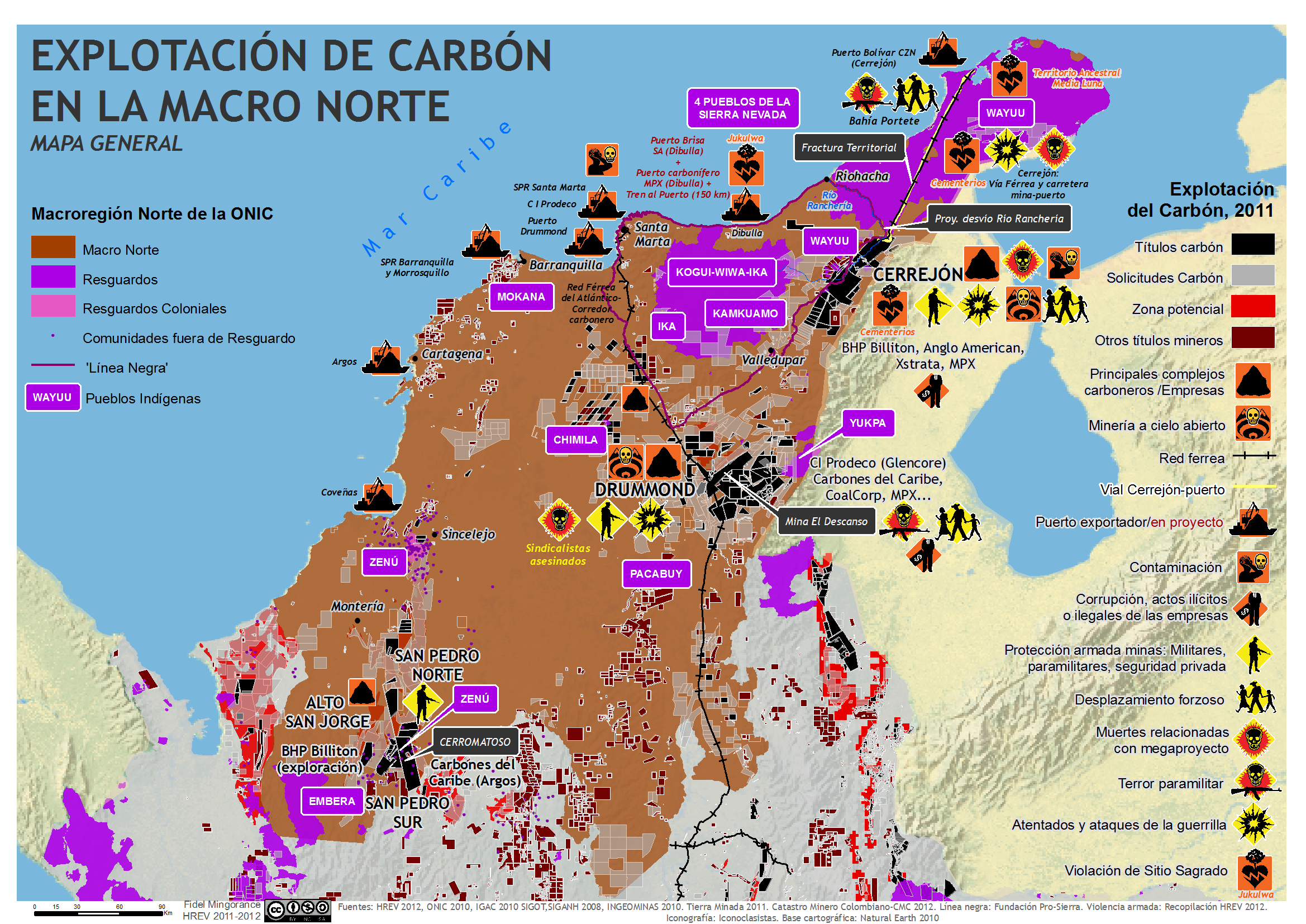 mapa del carbón y territorios indigenas en macro norte de onic