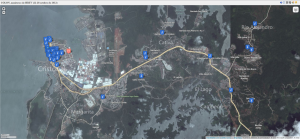 mapa de la cobertura del monitoreo de los equipos voluntarios de HREV en Colón octubre 2012