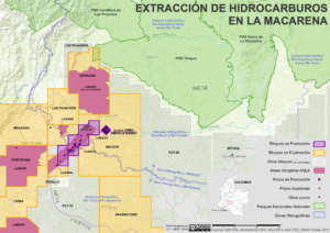 mapa de hidrocarburos y licencias ambientales en La macarena